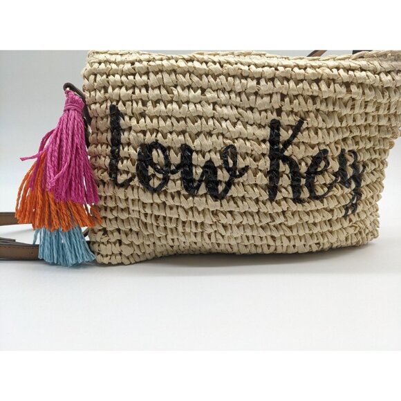 INC tropical straw tasseled LOW KEY beach women's crossbody wristlet -Natural - Picture 3 of 8